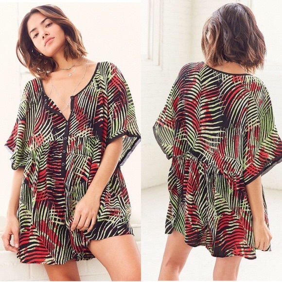 Urban Outfitters Pants - {UO ecoté} Rasta Palm Print Oversized Romper